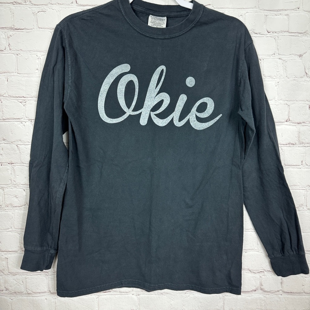 Oklahoma Okie Brand navy blue cotton long‎ sleeve t-shirt, sz S, GUC